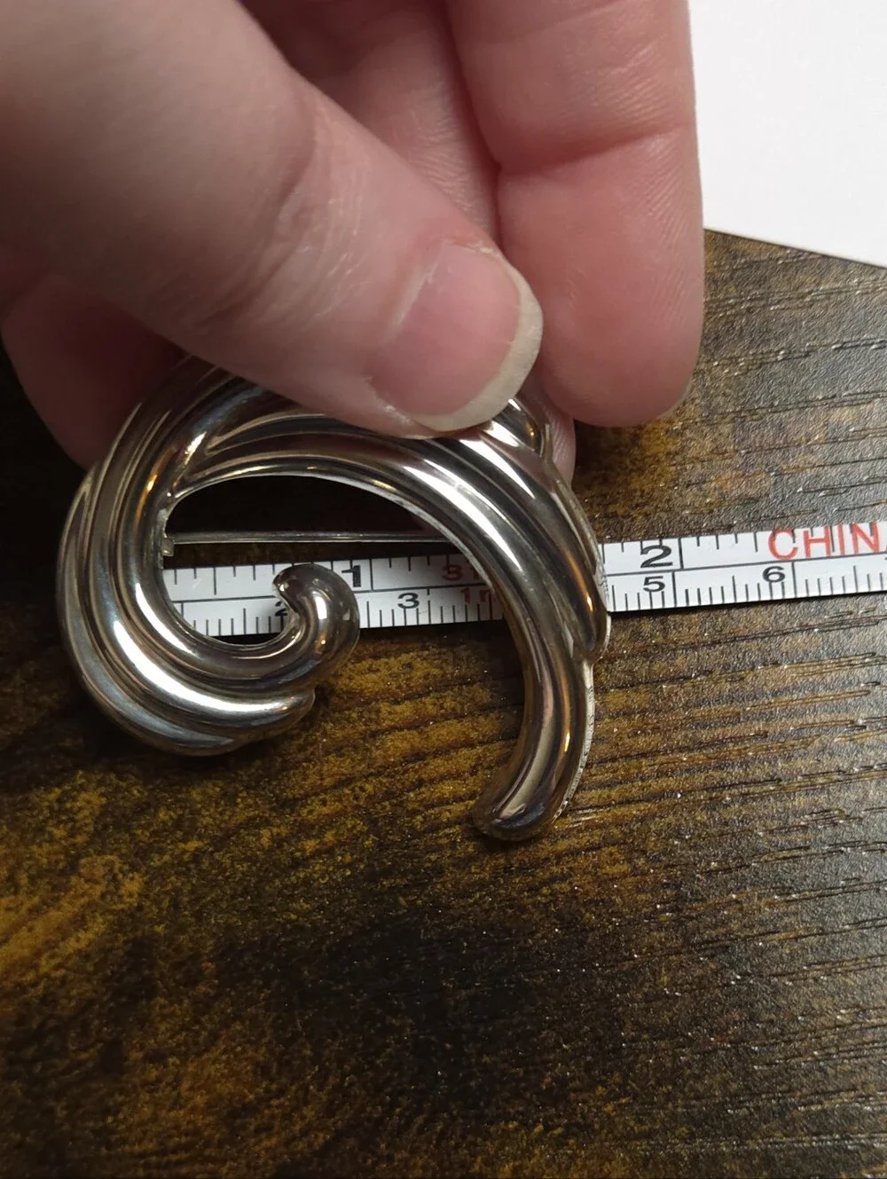 Vintage Silver Plated Art Nouveau Half Swirl Wave Brooch